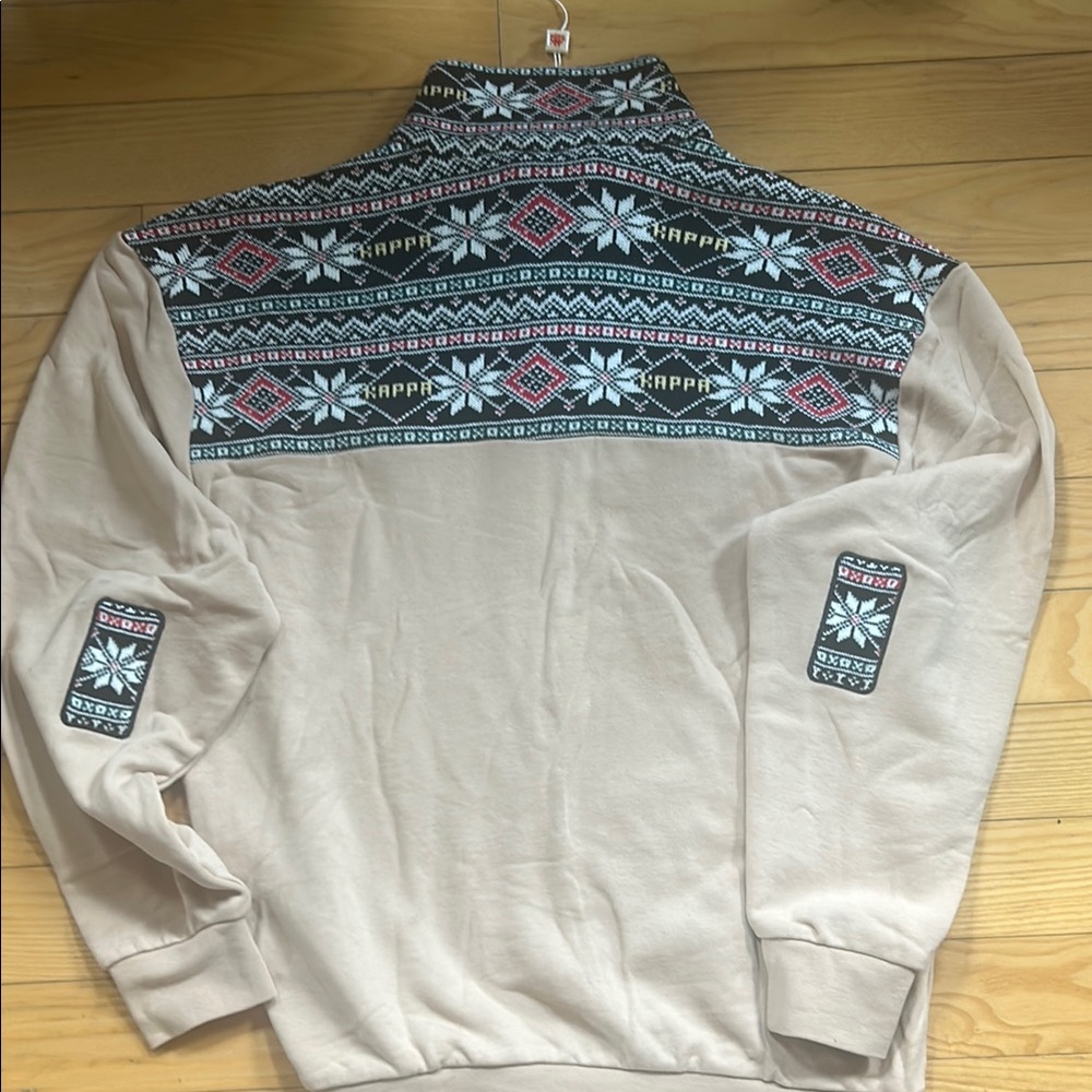 Kappa Tan and Black Zip Up Sweater with Knit Stand-Up Collar Extra Large - Picture 9 of 11